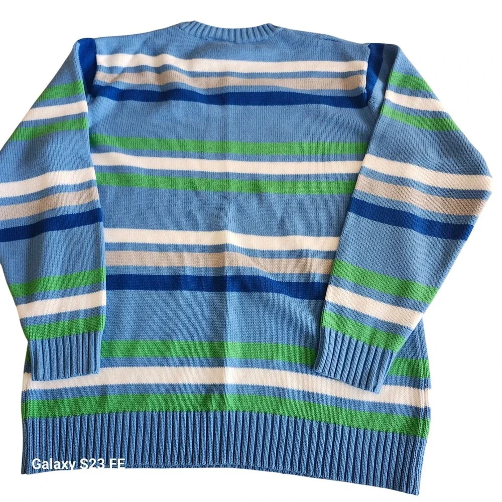 Southpole Striped Sweater Mens Large Blue Green Crewneck Knit Pullover Y2K Retro